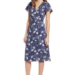 Leith Blue & White Floral Wrap Dress